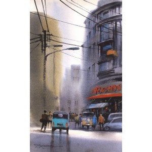 Sarfraz Musawir, Burns Road Karachi, 15 x 09 Inch, Watercolor on Paper, Cityscape Painting, AC-SAR-169